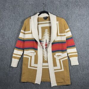 Pendleton Harding Aztec Long Cotton Wool Open Sweater Cardigan Women Small #2756
